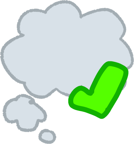 a grey thought bubble with a green checkmark in front of it